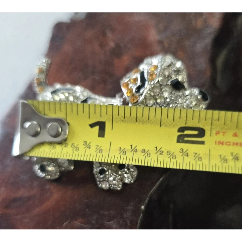 BETSEY JOHNSON ORANGE CLEAR CRYSTAL DOG SILVERTONE BROOCH PIN DALMATIAN PUPPY